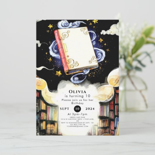 魔法カスタムおもしろいストーリーブック誕生日 招待状 (スタンド正面)