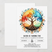 魔法カスタムの木の生命誕生日 招待状 (正面/裏面)