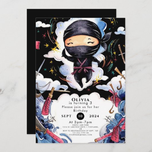 魔法カスタム忍者誕生日 招待状 (正面/裏面)