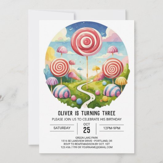 魔法カスタム棒つきキャンデー誕生日 招待状 (正面)