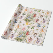 魔法カラフルのかわいいフローラ妖精金ゴールドグリッター ラッピングペーパー (アンロールド)