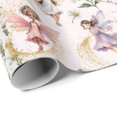 魔法カラフルのかわいいフローラ妖精金ゴールドグリッター ラッピングペーパー (ロールコーナー)