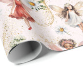 魔法カラフルのかわいいフローラ妖精金ゴールドグリッター ラッピングペーパー (ロールコーナー)