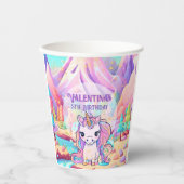 魔法カラフルのかわいいユニコーンランドガール誕生日 紙コップ (正面)