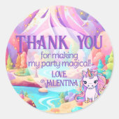 魔法カラフルのかわいいユニコーン誕生日ありがとう ラウンドシール (正面)