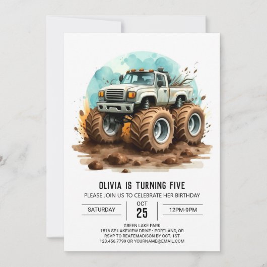 魔法カラフルのキッズモンスタートラック誕生日 招待状 (正面)