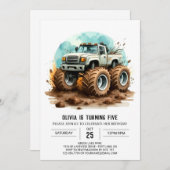 魔法カラフルのキッズモンスタートラック誕生日 招待状 (正面/裏面)