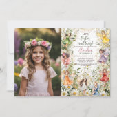 魔法カラフルのピクシー妖精フローラ写真誕生日 招待状 (正面)