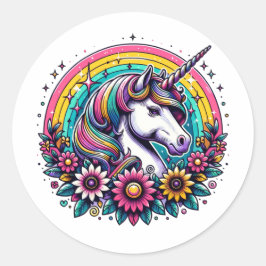 魔法カラフルのユニコーンと虹 ラウンドシール