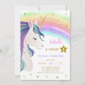 魔法カラフルグリッターユニコーンレインボー誕生日 招待状 (正面)