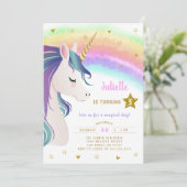 魔法カラフルグリッターユニコーンレインボー誕生日 招待状 (スタンド正面)