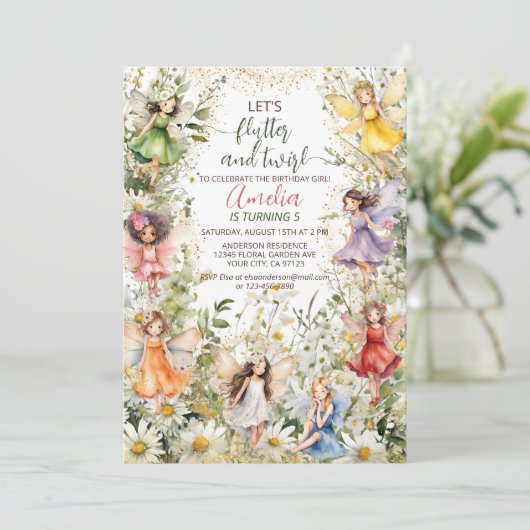 魔法カラフルピクシー妖精フローラ女子誕生日 招待状 (スタンド正面)