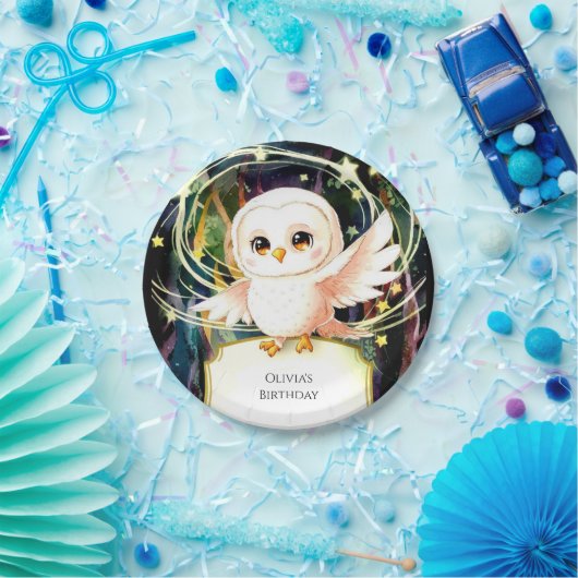 魔法カラフルフクロウ誕生日 ペーパープレート (パーティー)