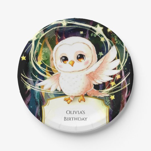 魔法カラフルフクロウ誕生日 ペーパープレート (正面)