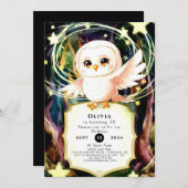 魔法カラフルフクロウ誕生日 招待状 (正面/裏面)