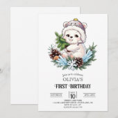 魔法カラフルポーラベア1st誕生日デジタル 招待状 (正面/裏面)