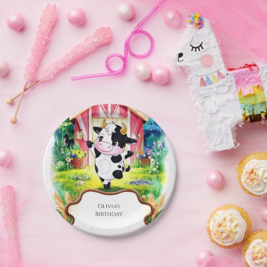 魔法カラフル牛誕生日 ペーパープレート (パーティー)