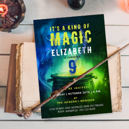 魔法カルドロングリーンブルーウィッチウィザードスペルデイ 招待状