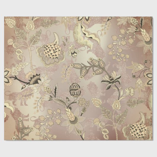 魔法ガーデンライオンズフローラバラ金ゴールドオリエンタル ラッピングペーパー (フラット)