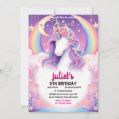 魔法ガーリーかわいいパープルピンクのユニコーン1歳 招待状 (正面)