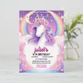 魔法ガーリーかわいいパープルピンクのユニコーン1歳 招待状 (スタンド正面)