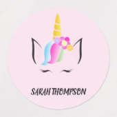 魔法ガーリーのユニコーンイラストレーションプリスクール ラベル (デザイン1)