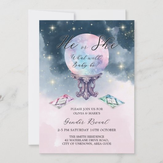 魔法クリスタル不気味ボール心理ジェンダーリビール 招待状 (正面)