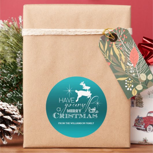 魔法クリスマストナカイ(青パーソナライズされた) ラウンドシール (クリスマス)