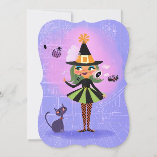 魔法グリーンヘアウィッチラベンダー&ピンクディ空白のー 招待状 (正面)