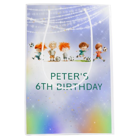 魔法サッカーの誕生日ゲーム ミディアムペーパーバッグ (正面)