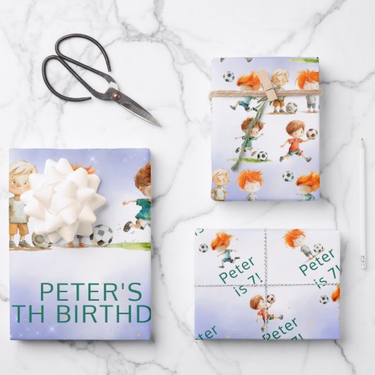 魔法サッカーの誕生日ゲーム ラッピングペーパーシート (正面)