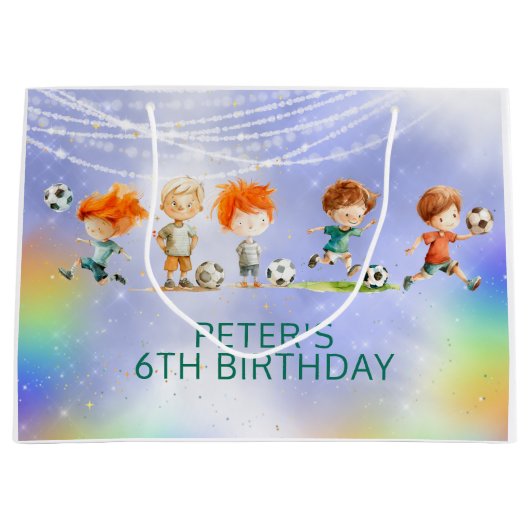 魔法サッカーの誕生日ゲーム ラージペーパーバッグ (正面)