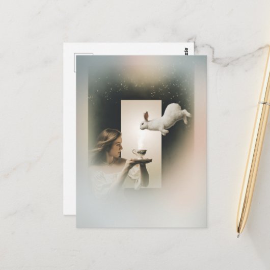 魔法シュールレアル茶とホワイトバニー ポストカード (正面/裏面インサイチュ)