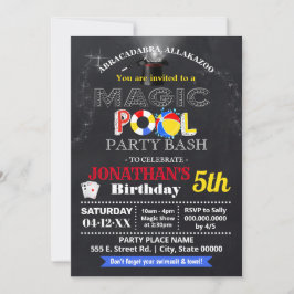 魔法ショーとプール誕生日bash子供パーティー 招待状