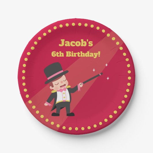 魔法ショーの手品師の男の子の誕生会の供給 ペーパープレート (正面)