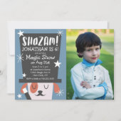 魔法ショーの誕生会犬の手品師の写真 招待状 (正面)