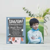 魔法ショーの誕生会犬の手品師の写真 招待状 (スタンド正面)