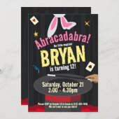魔法ショーバースデーパーティーマジシャンハット&ラビット 招待状 (正面/裏面)
