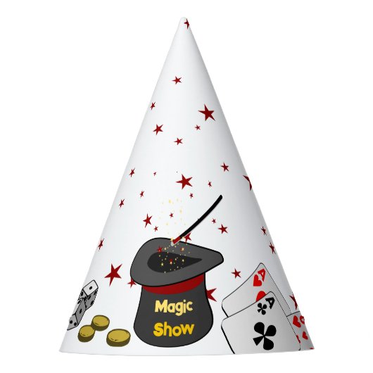魔法ショーバースデーパーティー白黒レッドキッズ パーティーハット (正面)