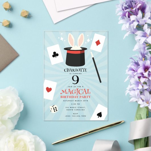 魔法ショーマジシャン子供の誕生日パーティー アクリル招待状 (インサイチュ (ウェディング))