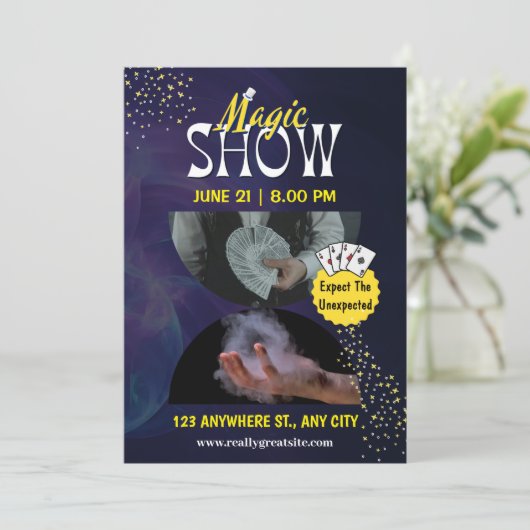 魔法ショー招待状のマジシャン発表 招待状 (スタンド正面)