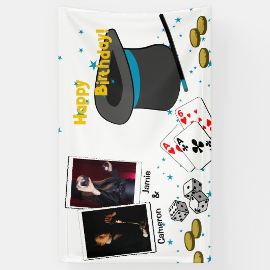 魔法ジョイントお祝いハッピーバースデー名を表示 横断幕 (縦)