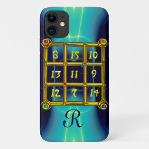 魔法スクエア33モノグラムティール(緑がかった色)アクアブルーターカーゼ iPhone 11 ケース