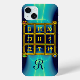 魔法スクエア33モノグラムティール(緑がかった色)アクアブルーターカーゼ iPhone 15 MINIケース