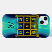 魔法スクエア33モノグラムティール（緑がかった色）アクアブルーターカーゼ Case-Mate iPhoneケース (裏面 (横))