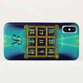 魔法スクエア33モノグラムティール(緑がかった色)アクアブルーターコイズ Case-Mate iPhoneケース (裏面(横))