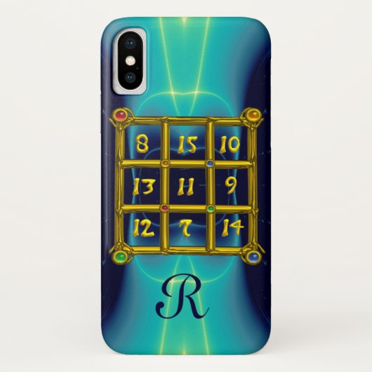 魔法スクエア33モノグラムティール(緑がかった色)アクアブルーターコイズ Case-Mate iPhoneケース (裏面)