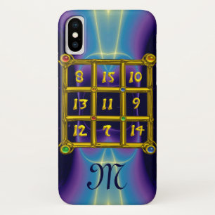 魔法スクエア33モノグラムティール(緑がかった色)アクアブルーパープル iPhone X ケース