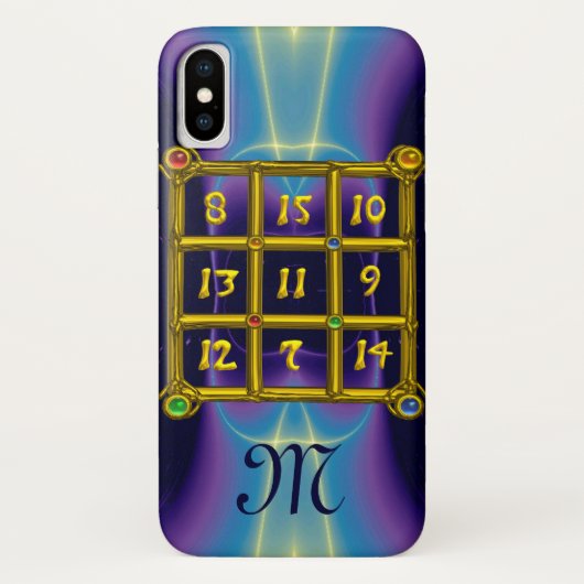 魔法スクエア33モノグラムティール(緑がかった色)アクアブルーパープル Case-Mate iPhoneケース (裏面)