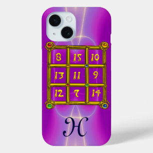 魔法スクエア33モノグラムピンク明るい赤紫色紫 iPhone 15ケース
